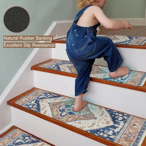 Miniatura 3 de OJIA Alfombras Super Antideslizantes para Escalones de Madera Interior, 30"X8" Alfombras para Escaleras Resistentes al Deslizamiento Tapetes