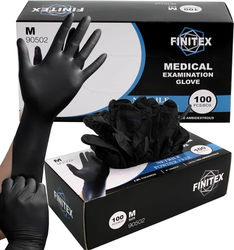 Miniatura 15 de FINITEX Guantes desechables de nitrilo negro para examen médico, 100/1000 unidades, 6.3 mil sin polvo, sin látex, guantes para alimentos Negro