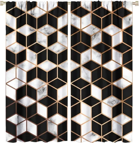 Miniatura 22 de Cortinas abstractas de mármol de lujo de lujo azul marino dorado a rayas con patrón de mármol estampado para dormitorio, sala de estar, cortinas