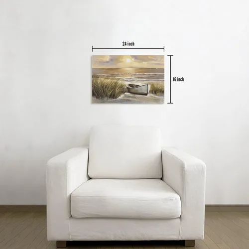 Miniatura 6 de arttitue Lienzo decorativo para pared de playa: baño, puesta de sol costera, paisaje, océano, mar, escena, obra de arte, paisaje marino, barco