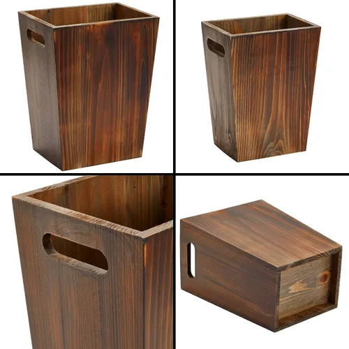 Miniatura 4 de Farmlyn Creek Juego de 2 botes de basura de madera de estilo rústico – Contenedores cuadrados de granja con asas para el hogar u oficina