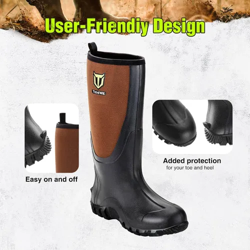 Miniatura 4 de TIDEWE Botas de goma para hombres, multitemporada, botas de lluvia impermeables con vástago de acero, botas de caza de goma duradera de neopreno