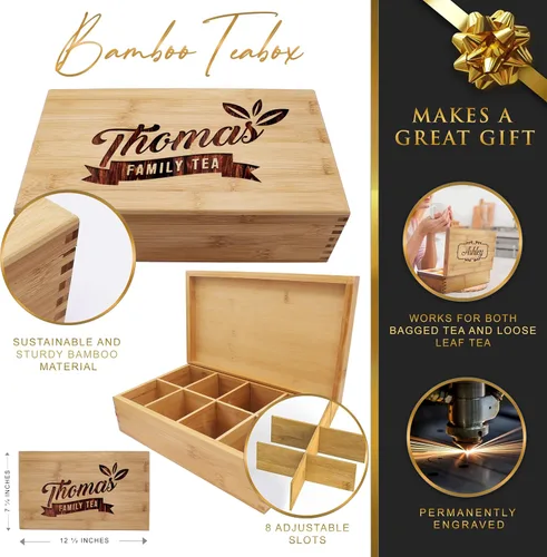 Miniatura 2 de My Personal Memories Caja de té de madera personalizada, organizador de almacenamiento y soporte para bolsa de té, regalo grabado para inauguración