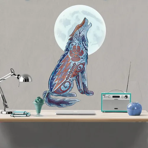 Miniatura 2 de Vinilo decorativo de lobo del suroeste, arte nativo americano, adhesivo de vinilo extraíble, mural de pared para despegar y pegar, decoración