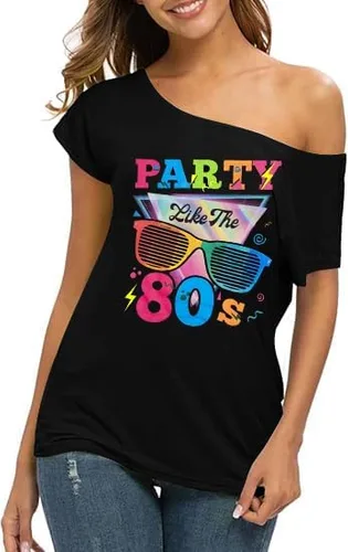 Traje de los años 80 para mujer, camisetas de fiesta temática retro de los años 80, trajes de discoteca vintage de los años 80, camisetas de neón