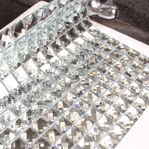 Diflart 10 hojas de azulejos de mosaico de vidrio para despegar y pegar, cuadrado plateado de 3/4 pulgadas, azulejos de espejo de diamante de Pelar