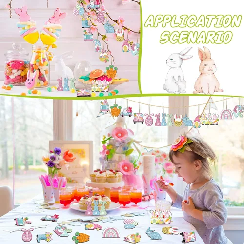 Miniatura 6 de Kathfly 32 piezas de adornos de Pascua para árbol pequeño de madera, decoraciones de Pascua feliz, huevos de conejo, adornos colgantes de gnomo