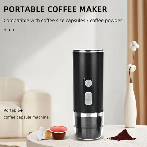 Miniatura 4 de Cafetera eléctrica automática de 800 mAh Cafetera portátil de viaje y campamento Cargador de coche USB C Funciona con café molido y cápsulas