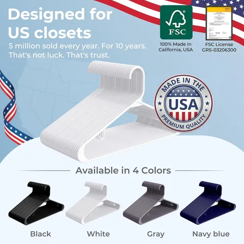 Miniatura 9 de House Day - Perchas tubulares de plástico negro para adultos de 15.9 pulgadas, peso ligero, 60 piezas Blanco