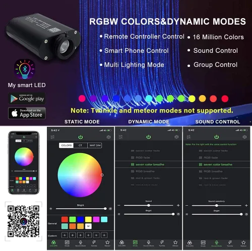Miniatura 3 de AMKI Kit de luces de cortina de fibra óptica RGBW de 16 W, 300 hebras de punto de destello con control inteligente de aplicación de sonido, cable