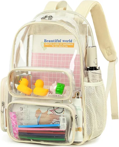 Miniatura 8 de CAMTOP Mochila transparente resistente y transparente para estudiantes, escuela, trabajo, festival, viajes, deportes, Beige, Mediana, Camtop Mochila