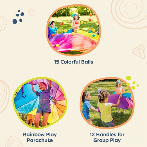 Miniatura 3 de B. toys Woo - Paracaídas Hue! - Deportes al aire libre - Juega paracaídas con 15 bolas coloridas - 12 asas - Tienda de viento de 8 pies - Juegos al