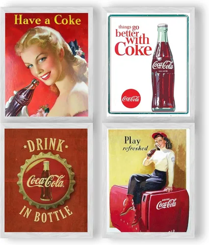 Miniatura 10 de Póster vintage de Coca-Cola para pared (juego de 4) – Letreros de fotos retro con anuncios clásicos de Coca-Cola para cocina, bar, sala