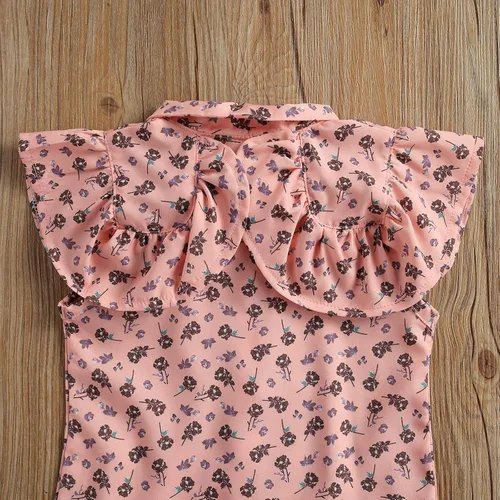 Miniatura 4 de Conjunto de 2 piezas con volantes y cuello halter floral para niños pequeños y niñas