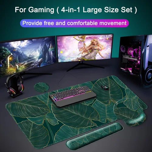 Miniatura 8 de Alfombrilla para mouse + alfombrilla de escritorio + reposamuñecas para teclado + posavasos 4 en 1, bonita alfombrilla de mouse ergonómica grande D2