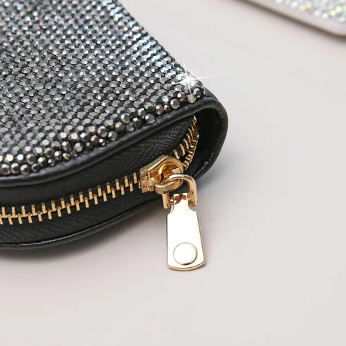 Miniatura 5 de AsAlways RFID Rhinestone titular de la tarjeta de crédito semicírculo multicapa cremallera caso Bling Crystal Slim pequeña cartera para mujeres