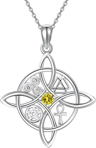 Miniatura 64 de YAFEINI Collar con dije de nudo de bruja de plata de ley, amuleto de bruja de cruz celta, regalo para mujer