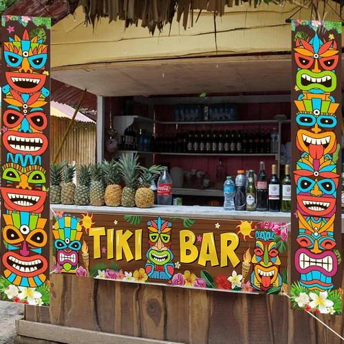 Luau - Cartel para puerta de tótem Tiki, 3 piezas, pancarta de Tiki para porche, cubierta hawaiana para Aloha Hawaii, Moana tropical, cumpleaños,