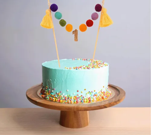 Miniatura 4 de PapaKit Decoración de pastel de cumpleaños con pompones de arcoíris con números de edad personalizables, decoración de fiesta preencordada hecha a
