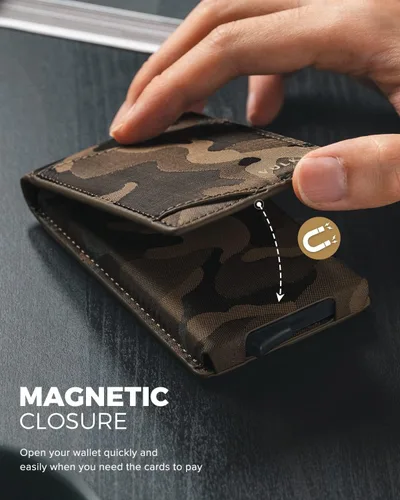 Miniatura 3 de VULKIT Cartera minimalista para hombre, tarjetero desplegable para tarjetas de crédito, billetera plegable delgada, con bloqueo RFID, cierre