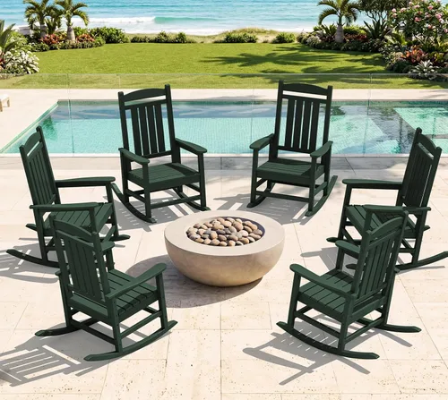 Miniatura 38 de KINGYES Mecedoras de polietileno de alta densidad para exteriores, sillas mecedoras para patio con soporte de 330 libras, balancín suave para porche