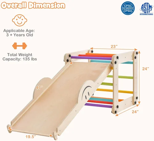 Miniatura 7 de Costzon Juguetes de escalada para niños pequeños, 10 en 1 plegable Montessori Escalera de madera para interiores con rampa reversible, métodos