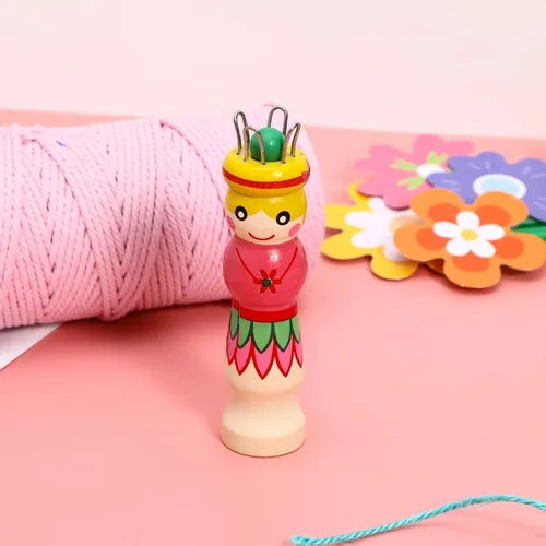 Miniatura 9 de Carrete de tejer francés Herramienta de tejer de madera Hilo de madera para hacer punto de muñeca Carfts Tejedor de madera con aguja