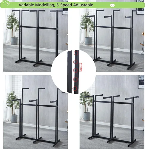 Miniatura 4 de Perchero de pie de metal para ropa - Estantes de exhibición resistentes para uso comercial con ruedas, perchero de ropa de 6 brazos, perchas