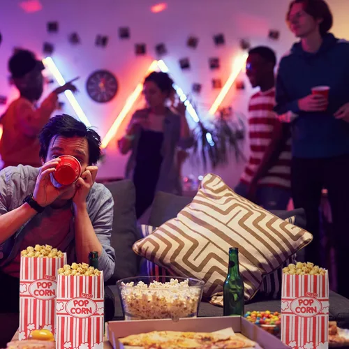 Miniatura 5 de Potchen 300 bolsas de papel de palomitas de maíz, desechables, resistentes a la grasa, a rayas, contenedor de palomitas de maíz para noche, cine