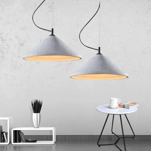 Miniatura 3 de Luces colgantes de hormigón de estilo industrial moderno, lámpara colgante cónica japonesa Wabi-Sabi gris, lámpara colgante cónica de cúpula