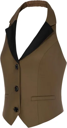 Miniatura 2 de Belle Poque Chaleco vintage para mujer, con solapa, cuello halter, con botones, con bolsillos