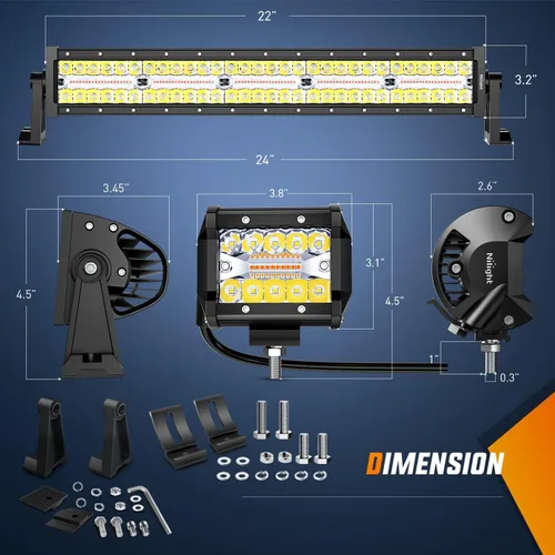 Miniatura 2 de Nilight Barra de luz LED de 22 pulgadas, 480 W, 2 módulos de luz de 4 pulgadas, 60 W, estroboscópico blanco ámbar, 6 modos, función de memoria