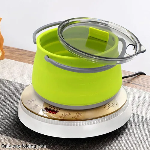 Miniatura 6 de Cacerola plegable, utensilios de cocina para campamento, senderismo, silicona plegable, hervidor de agua con tapa, utensilios de cocina, viaje, Azul