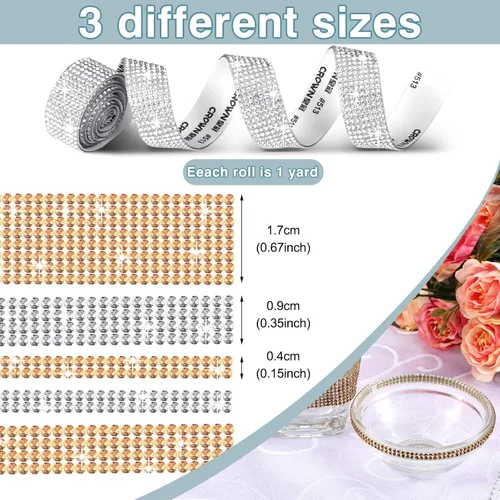 Miniatura 3 de 6 rollos de cinta de diamantes de imitación de Navidad, tiras autoadhesivas de diamantes de imitación, tiras de diamantes de cristal brillantes