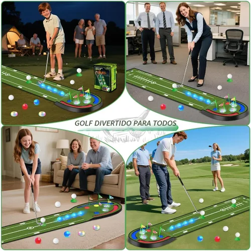 Miniatura 6 de TERRAMUS Alfombra de Golf Mejorada para Niños, Verde de Golf de 2.37 m con Agujeros LED Iluminados, Bolas Luminosas, 2 Palos, Juego de Golf