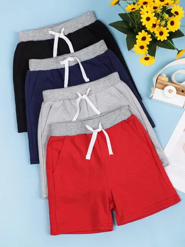 Miniatura 5 de Resinta Paquete de 4 pantalones cortos de punto para bebés y niños pequeños, pantalones cortos deportivos con bolsillo