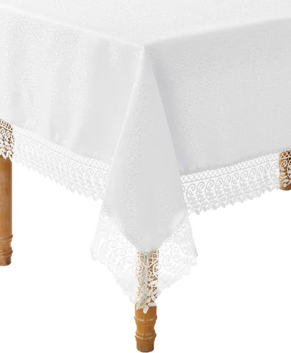 Miniatura 6 de Violet Linen Legacy - Diseño adoquinado de macramé, borde de encaje de macramé, jacquard de poliéster, blanco, 52 x 70 pulgadas, con capacidad