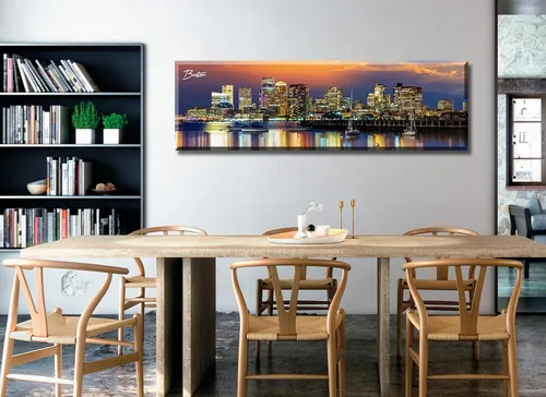 Miniatura 5 de DJSYLIFE - Cuadros de pared con paisaje urbano de Boston, lienzo impreso en colores, imágenes nocturnas de la ciudad de EE. UU., pósteres