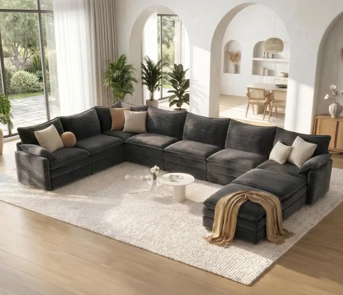 Miniatura 76 de Vesgantti 2 Piece Loveseat & 3 Seater Sofa Set, Modular Cloud Couch, Beige