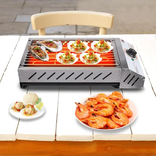 Miniatura 2 de DYRABREST Parrilla de barbacoa eléctrica profesional de 1800 W de acero inoxidable para cocina interior/exterior con temperatura ajustable