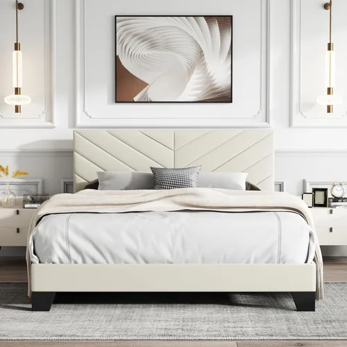 Miniatura 11 de IOILORI Base de cama de tamaño matrimonial con cabecera tapizada, listones de madera resistentes, silencioso, no requiere resortes, fácil de montar