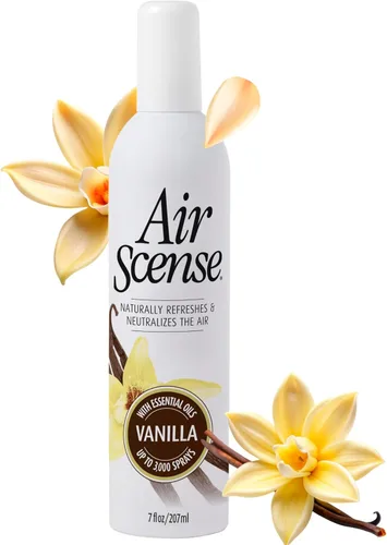 Air Scense Ambientador desodorante en aerosol para baño y hogar, aceites esenciales, vainilla natural, 7 onzas líquidas (paquete de 1)