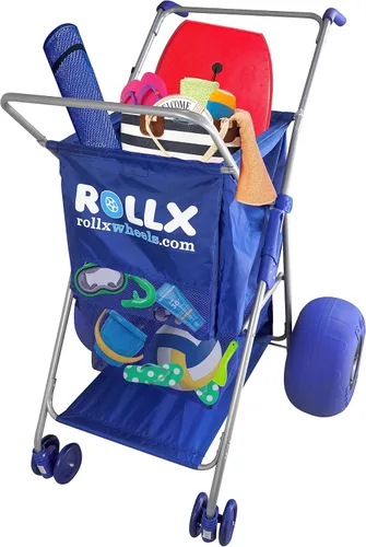 Miniatura 12 de RollX Carro de almacenamiento plegable con 4 ruedas de globo, neumáticos de playa traseros de 13 pulgadas y delanteros de 7 pulgadas