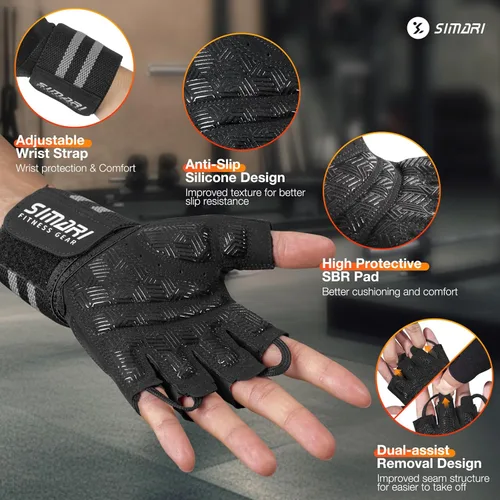 Miniatura 7 de SIMARI Guantes de gimnasio de entrenamiento para hombres y mujeres, guantes de levantamiento de pesas con soporte para muñeca, agarre de almohadilla