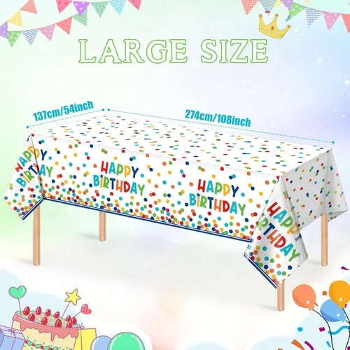 Miniatura 2 de Paquete de 3 manteles de plástico para decoración de cumpleaños, manteles desechables de lunares coloridos, mantel rectangular impermeable