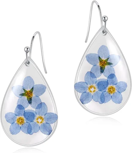 Miniatura 17 de Pressed Flower Earrings,Handmade Forget-Me-Not and Queen Anne's Lace Wildflower Earrings,Unique Resin Dried Flower,Perfect for Parties
