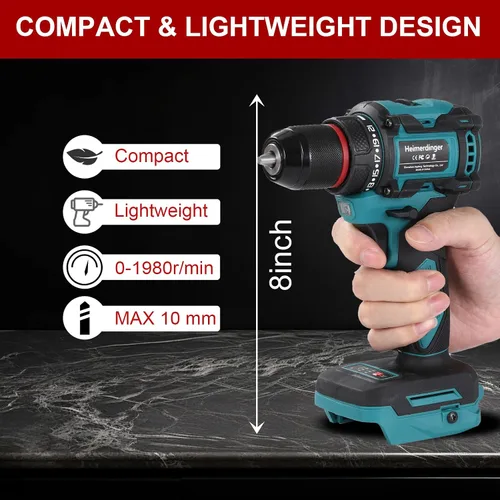 Miniatura 4 de Taladro inalámbrico de 354 en libras para batería Makita de 18 V, portabrocas sin llave de 3/8 pulgadas, 21+1 ajustes de par, 1980 RPM, luz LED