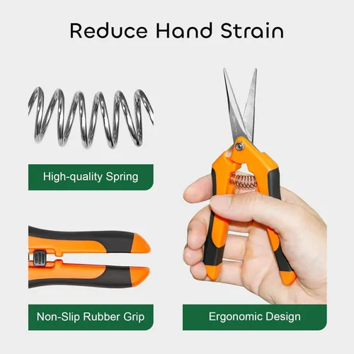 Miniatura 5 de GROWNEER 1 paquete de tijeras de podar de 6.5 pulgadas, tijeras de podar de mano para jardinería, tijeras de jardinería con cuchillas rectas