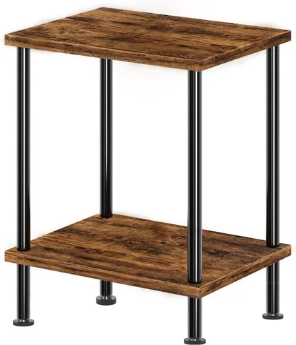 Simple Trending Mesa auxiliar, mesa auxiliar pequeña para sala de estar, mesita de noche con estantes de almacenamiento de 2 niveles, marrón rústico