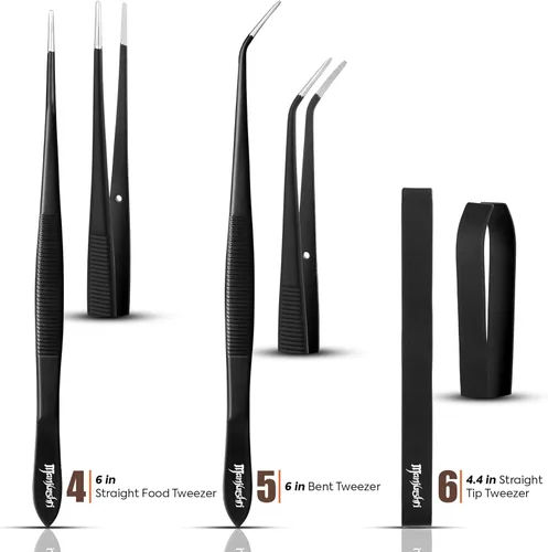 Miniatura 4 de Manjushri Pinzas para chef profesional, tijeras, alicates para hueso, juego de hornear (negro)